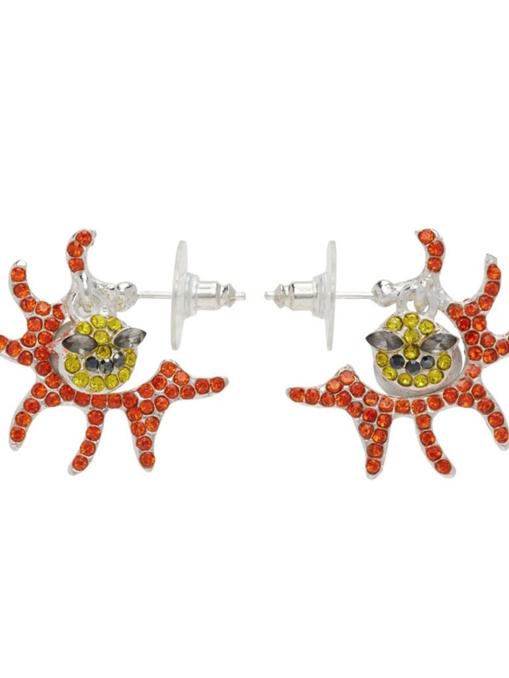 Collina Strada Rhinestone Sun Face Stud Earrings Red Yellow Crystal NWT